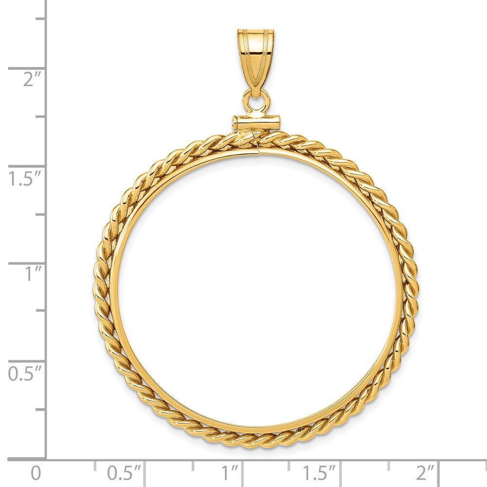 Wideband Distinguished Coin Jewelry 14k Polished Twisted Wire 37.0mm x 2.85mm Screw Top Coin Bezel Pendant