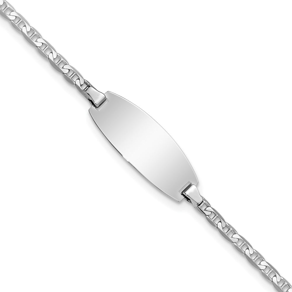 14k White Gold Oval Anchor ID Bracelet 5.5 inches