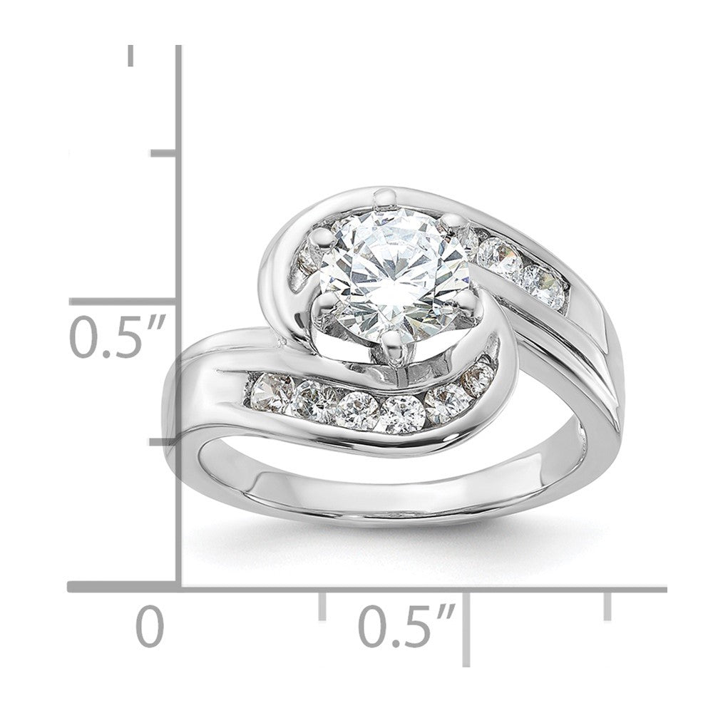 Sterling Silver Rhodium-plated Polished Diamonore CZ Bypass Ring
