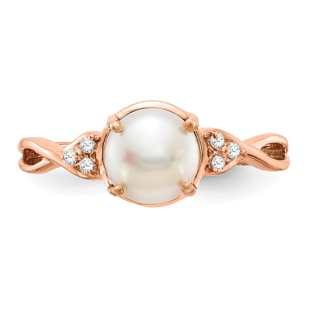 10k Rose Gold 7MM FWC Pearl Diamond Ring 6- .008ct Stone:A Mel: S43