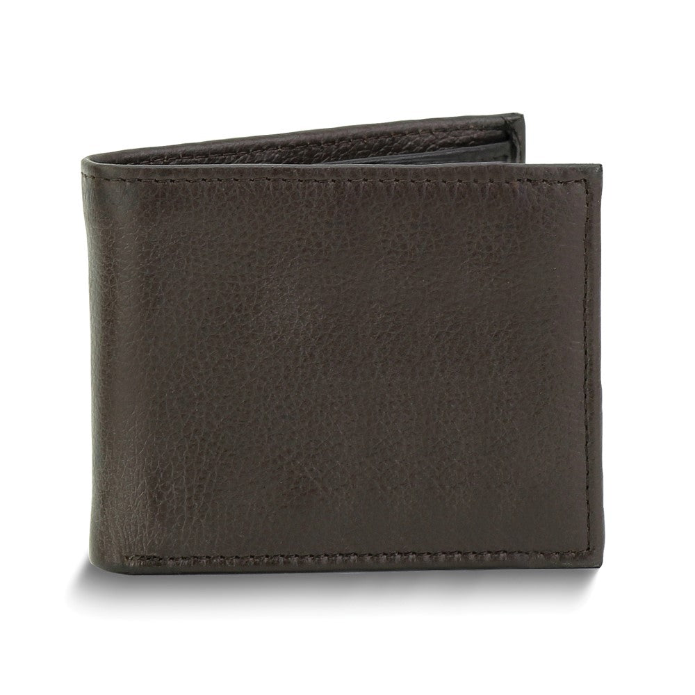 Brown Cowhide Leather RFID Blocking Center Flap Bifold Wallet