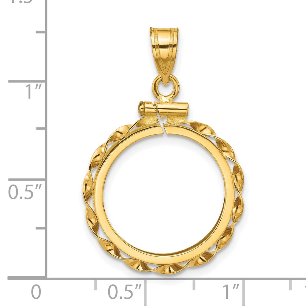 Wideband Distinguished Coin Jewelry 14k Polished Hand Twisted Ribbon 17.8mm x 1.35mm Screw Top Coin Bezel Pendant