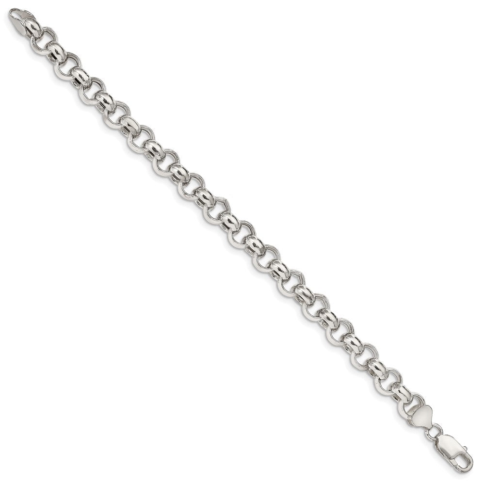Sterling Silver 9.5mm Semi-solid Rolo Chain 8.5 inches