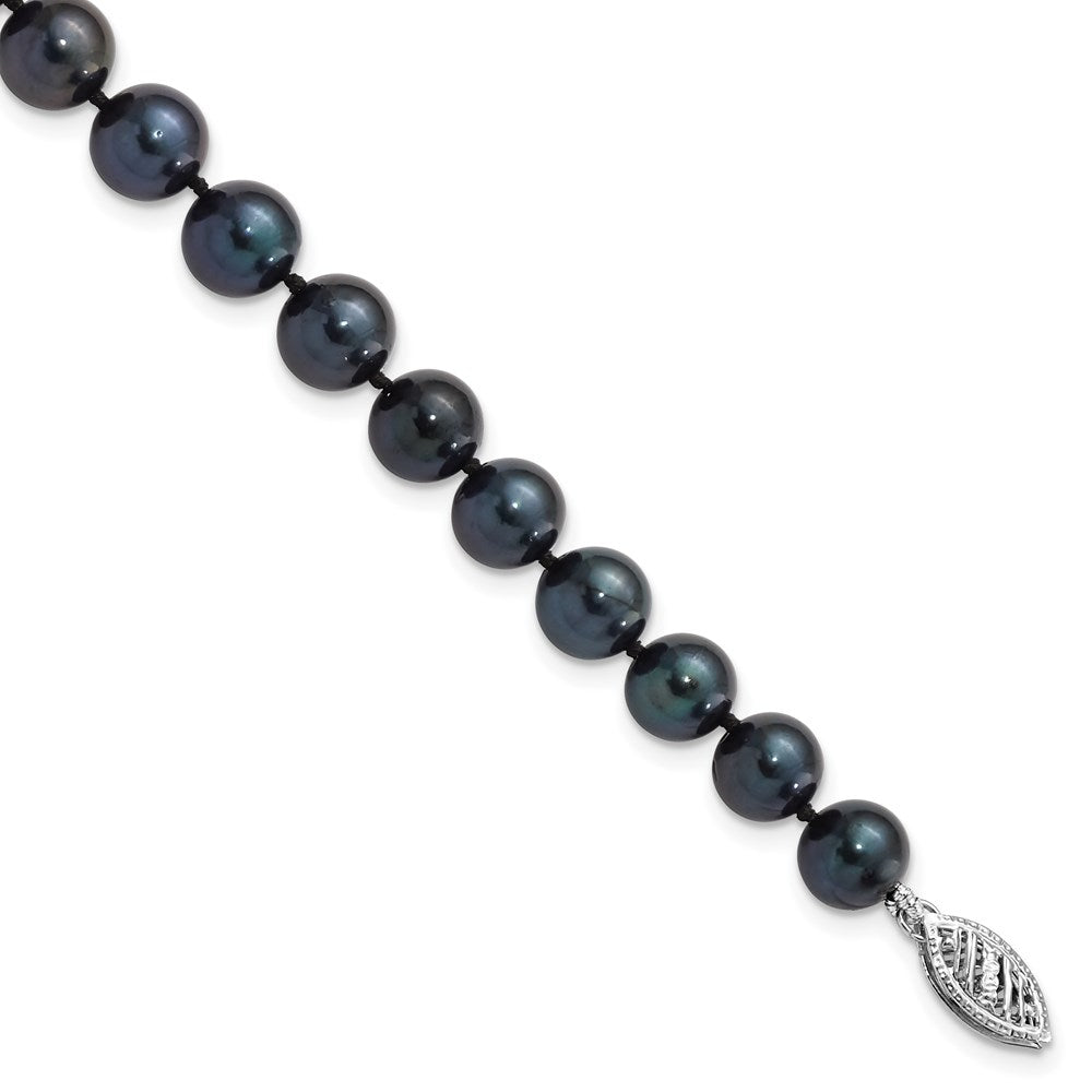 14k White Gold 7-8mm Black Round Akoya Saltwater Cultured Pearl 7 inch Bracelet 7 inches