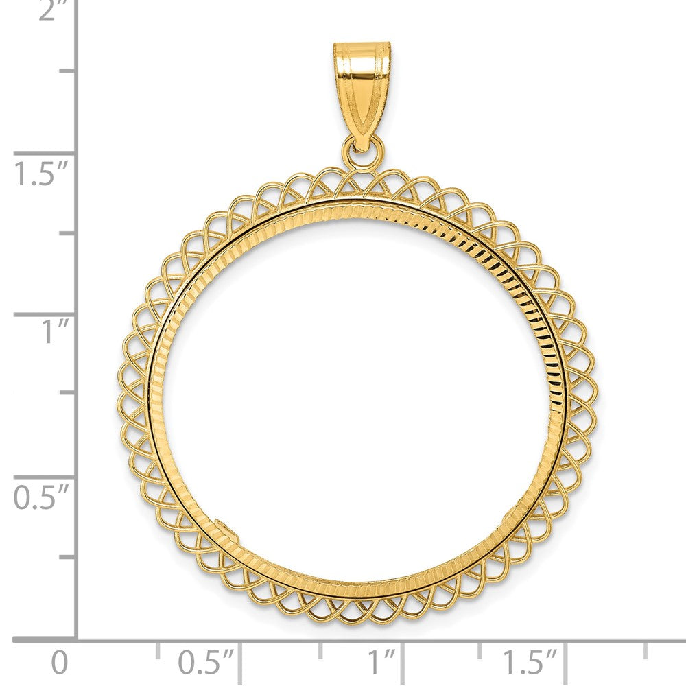 14k Diamond Cut Tilted with 32.7mm Prong Coin Bezel Pendant