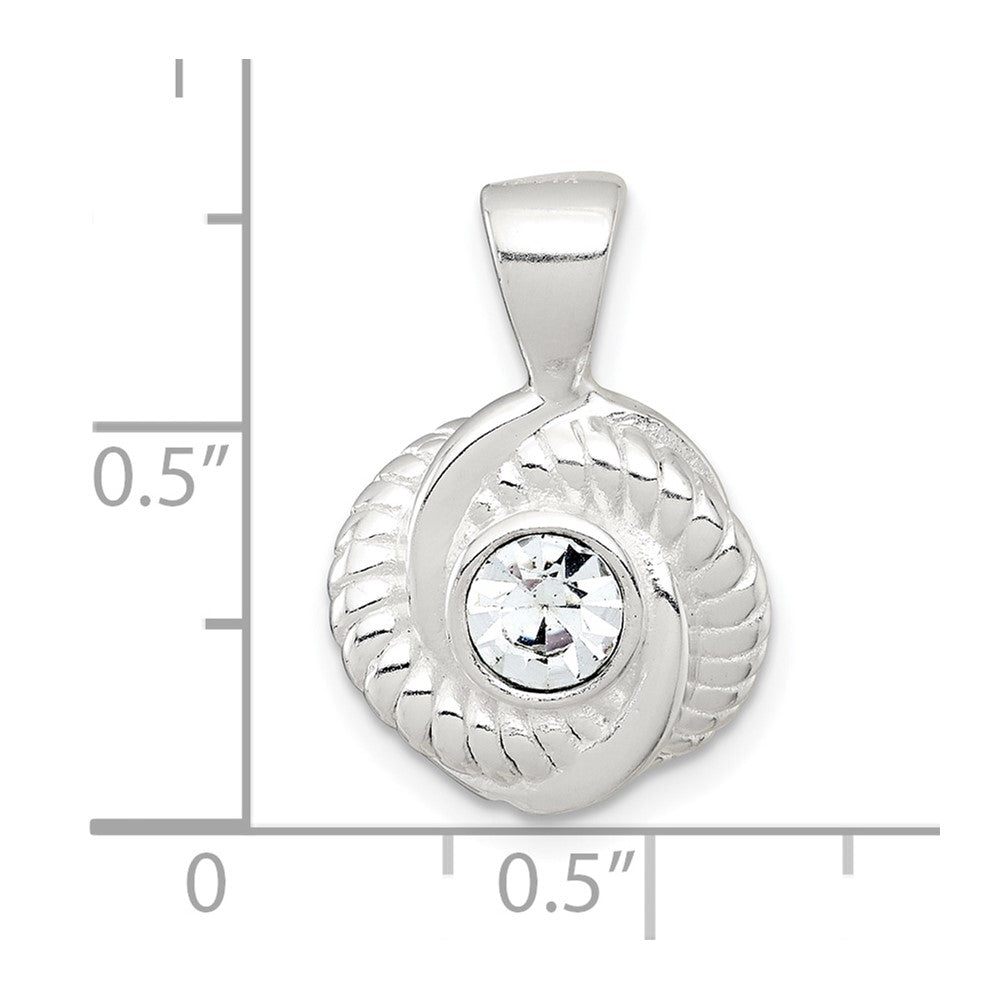 Sterling Silver Polished and Textured CZ Knot Pendant