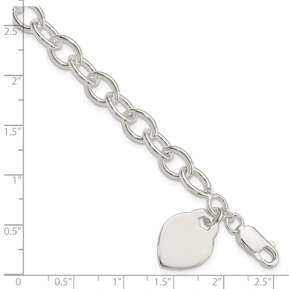 Sterling Silver Polished Engraveable Heart Bracelet 7.25 inches