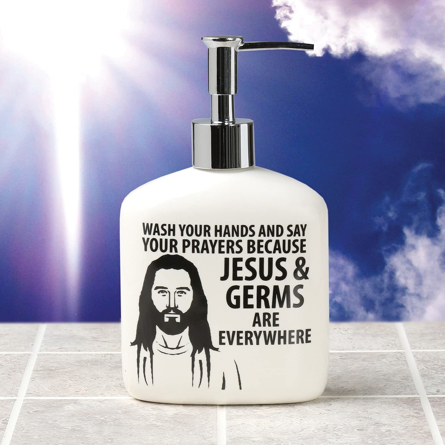 Jesus and Germs Novelty Soap Dispenser Gag Gift