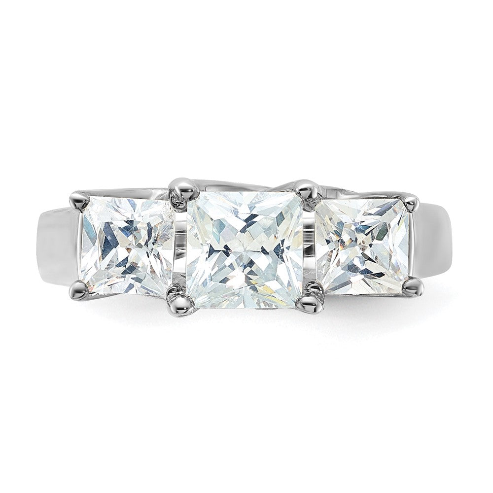 Sterling Silver Rhodium-plated Diamonore CZ 3 Stone Princess-cut Ring