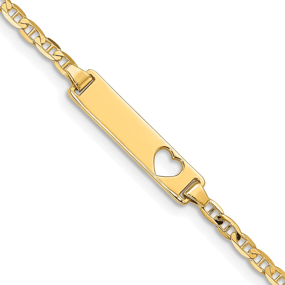 14k Cut-out Heart Anchor Link ID Bracelet 6 inches