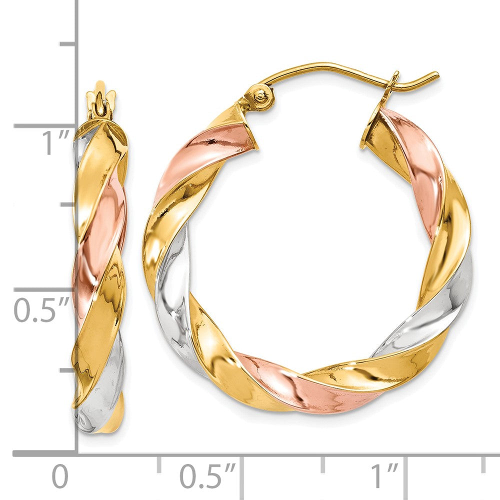 10k Tri-color Light Twisted Hoop Earrings