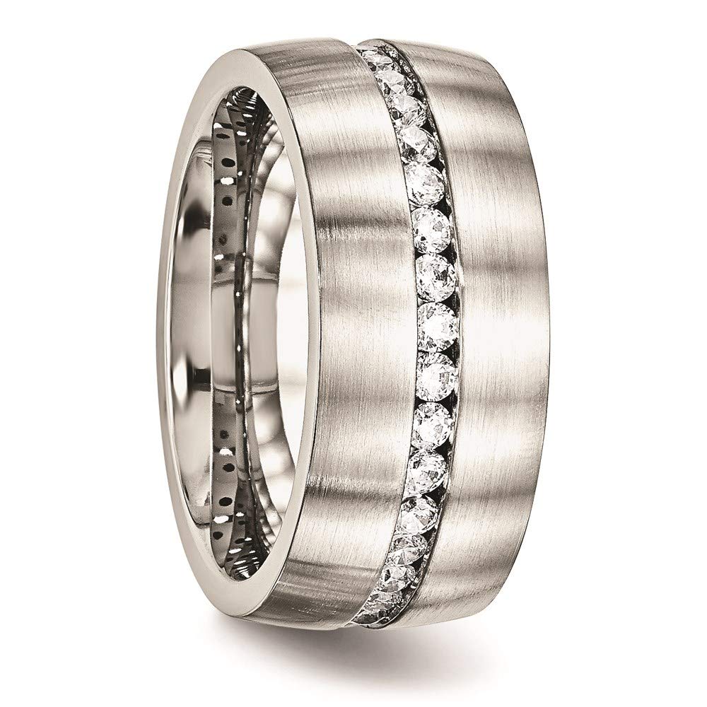 Stainless Steel Brushed and Polished w/CZ 10mm Band Size - 7