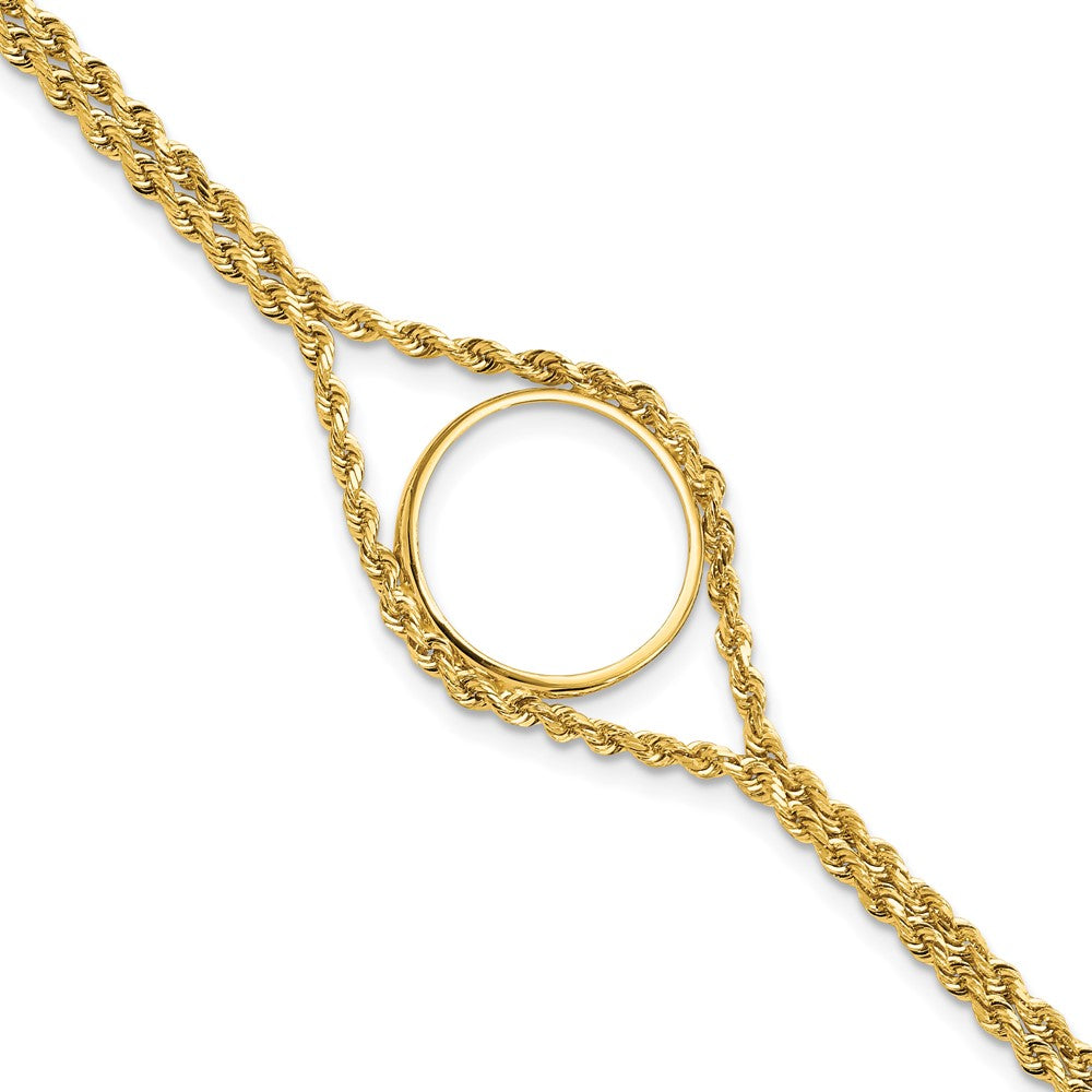 Wideband Distinguished Coin Jewelry 14k Polished Double Rope 16.5mm Prong Coin Bezel Bracelet
