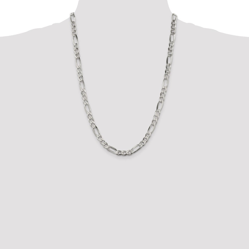 Sterling Silver 6.75mm Figaro Chain 24 Inches