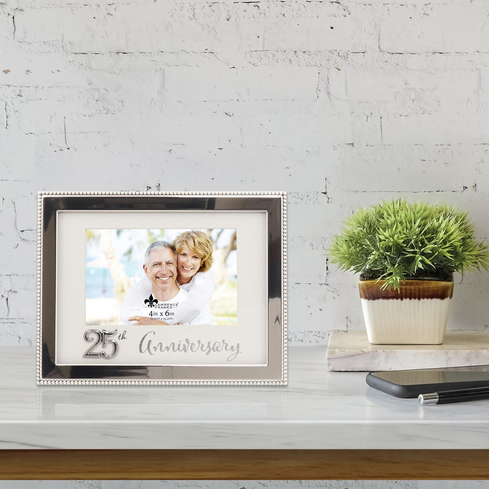 Silver-tone Beaded 25th Anniversary 4x6 Photo Frame