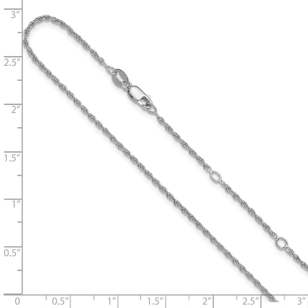 Sterling Silver RH-plt 1.35mm Loose Rope 1in+1in Adjustable Chain