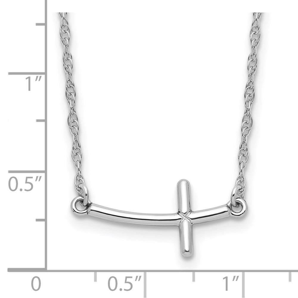 Sterling Silver Rhodium-plated Small Sideways Curved Cross Necklace 18 Inches