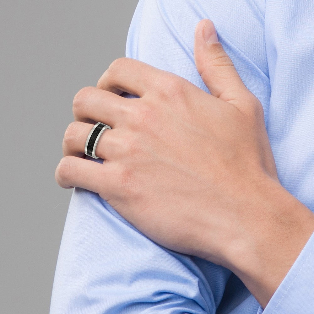 Titanium Polished w/Black Carbon Fiber Inlay 8mm Band Size - 7