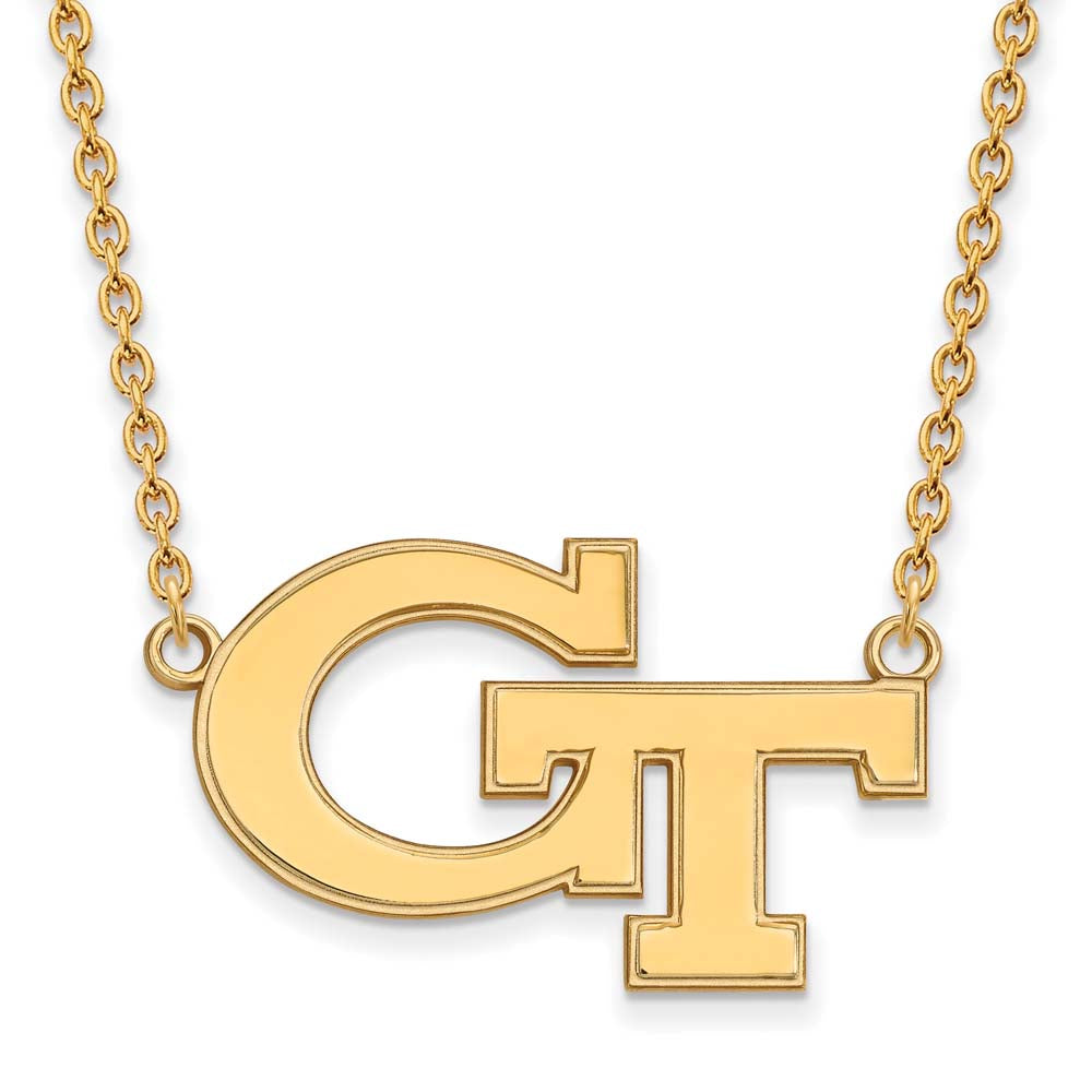 Sterling Silver w/ 14K Yellow Gold-Plated LogoArt Official Licensed Collegiate 18in Georgia Institute of Tech Lg Pendant w/Necklace