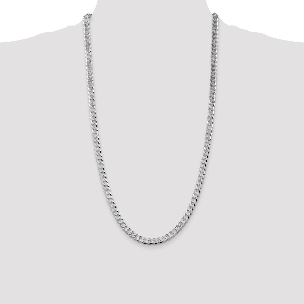 Sterling Silver Rhodium-plated 6mm Beveled Curb Chain 28 Inches