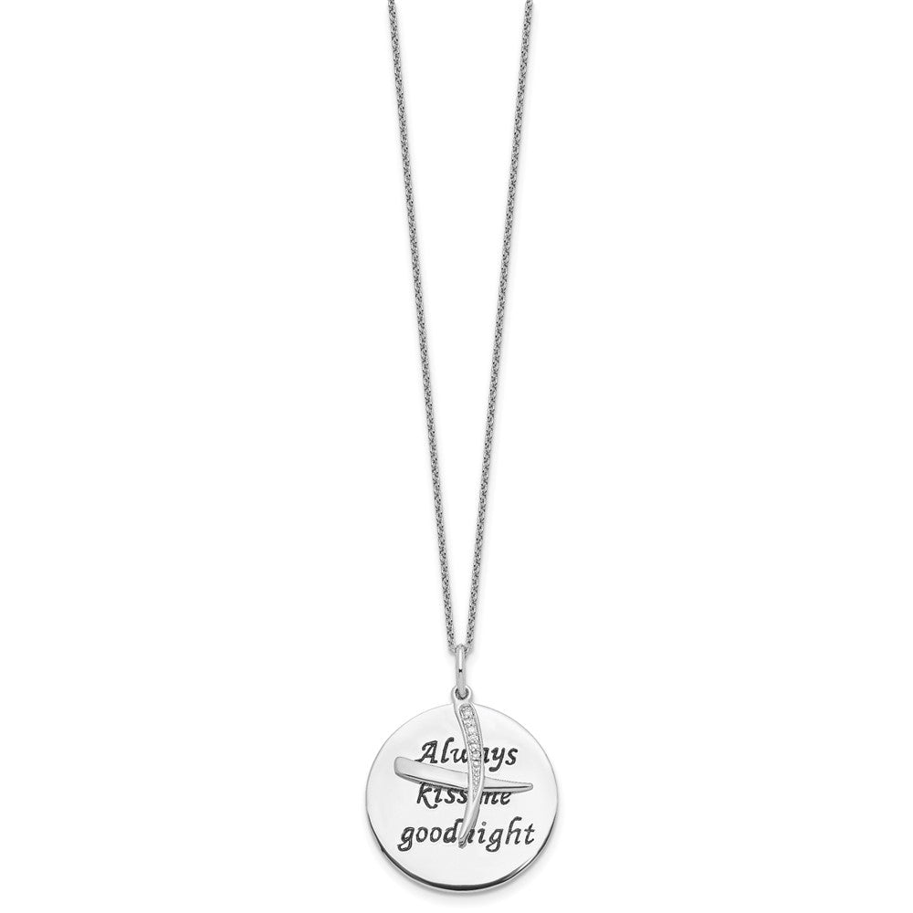 Sentimental Expressions Sterling Silver Rhodium-plated Antiqued CZ Always Kiss Me Goodnight 18in Necklace