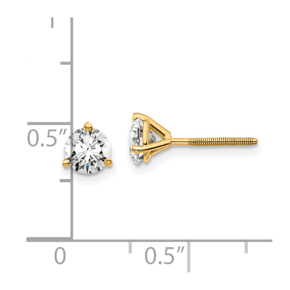 14k Yellow Gold 1 ctw Lab Grown Diamond VS+ F+ Round 3 Prong Heavy Wt. Screwback Stud Earrings