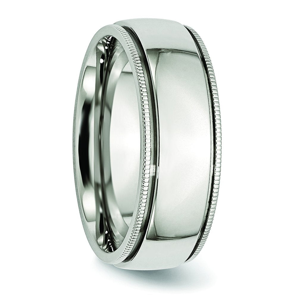 Stainless Steel Polished 8mm Grooved and Beaded Band Size - 10