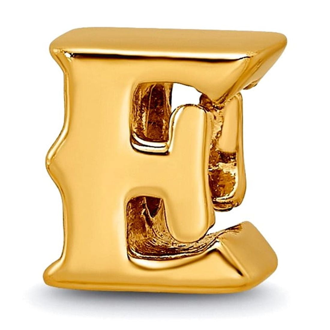 925 Sterling Silver Polished Gold Plated Reflections Letter Name Personalized Monogram Initial E Bead Charm 7.27x6.36mm