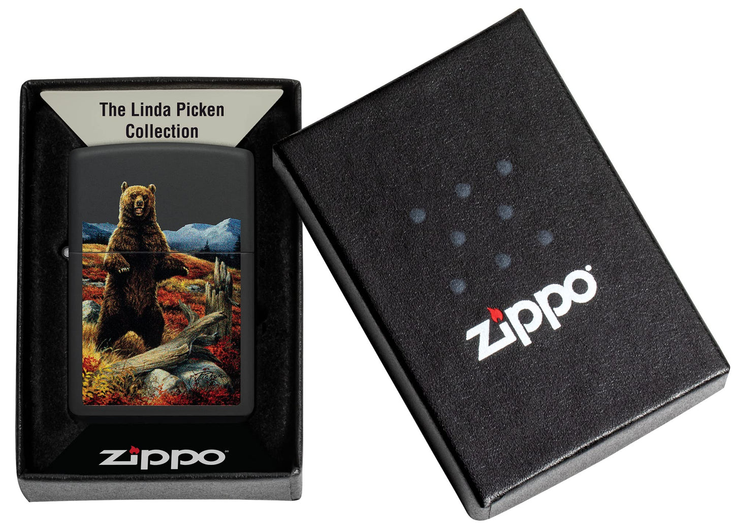 Zippo Linda Pickens Bear Design Black Matte Pocket Lighter