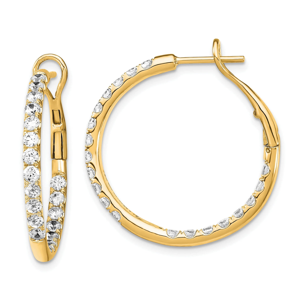 14K Yellow Gold Lab Grown Diamond SI1/SI2 G-H-I In & Out Hoop Earrings