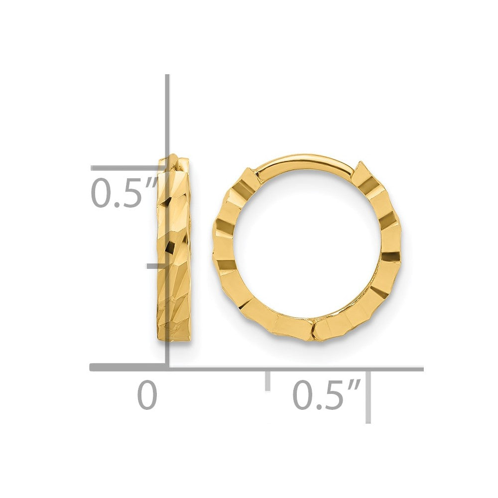 14K Polished and Diamond-cut Huggie Hoop Earrings