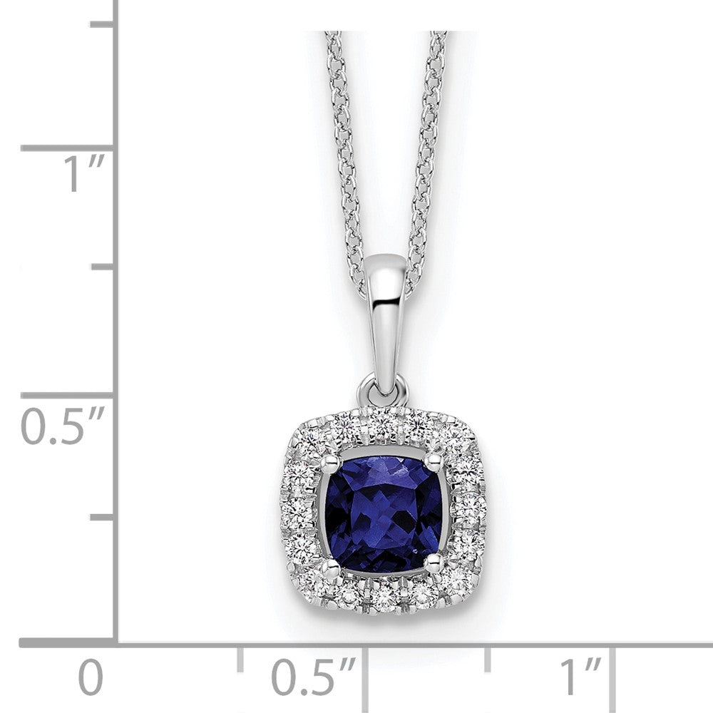 10k White Gold 1/4 carat Lab Grown Diamond VS/SI+ G+ and Created Sapphire 18 inch Pendant Necklace