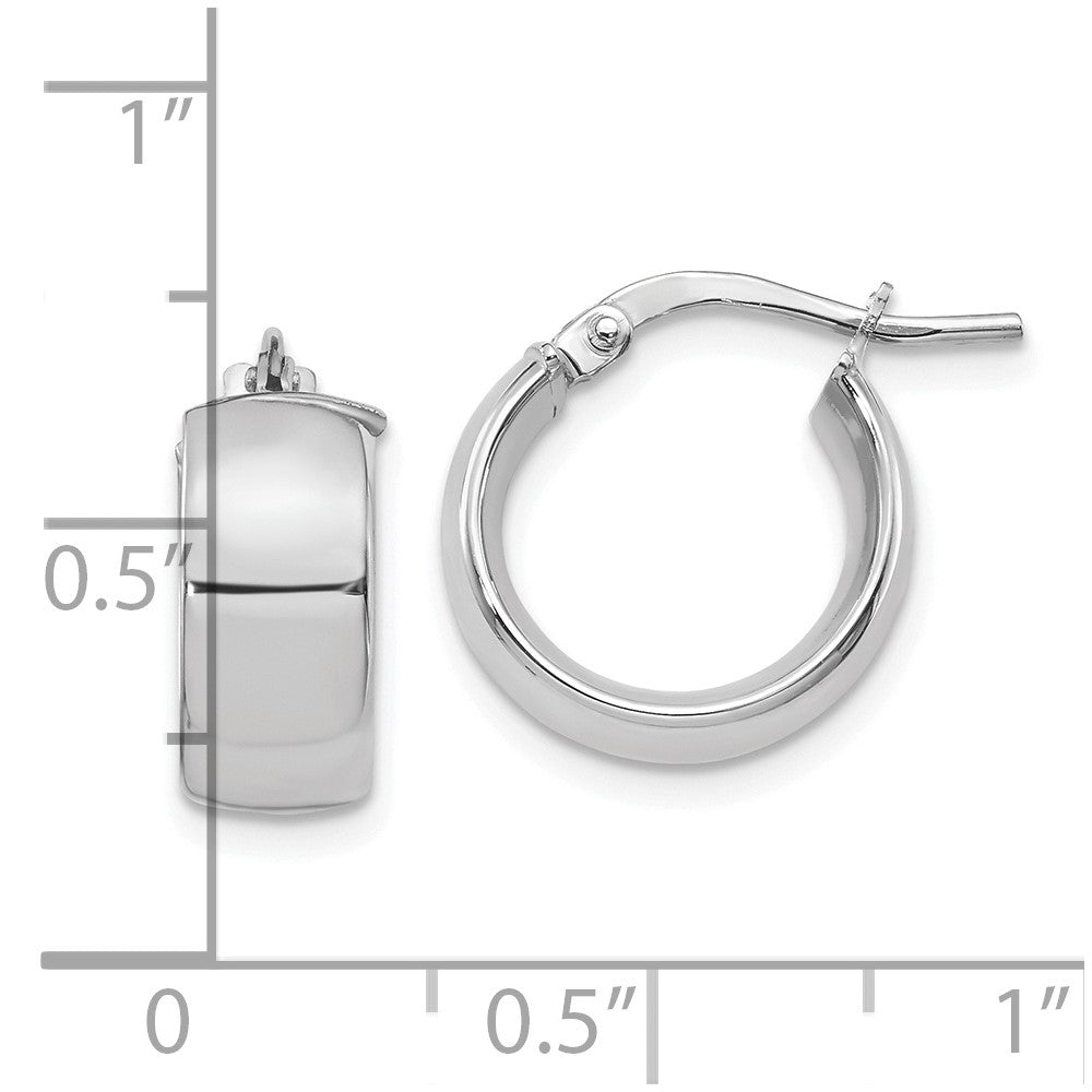 14K w/ White Rhodium Plating 6mm High Polished Huggie Earrings