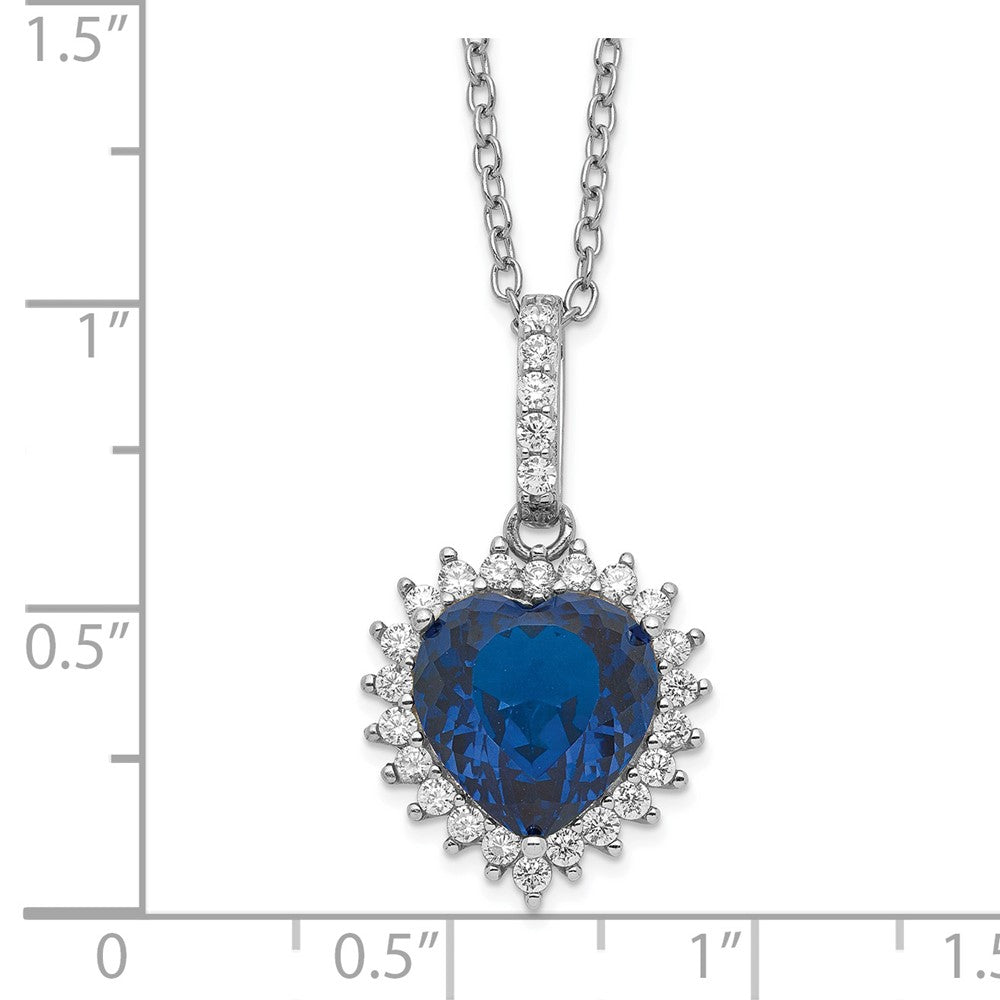Cheryl M Sterling Silver Rhodium-plated 100 Facet Lab Created Dark Blue Spinel and Brilliant-cut White CZ Heart Halo 18 Inch Necklace 18 Inches
