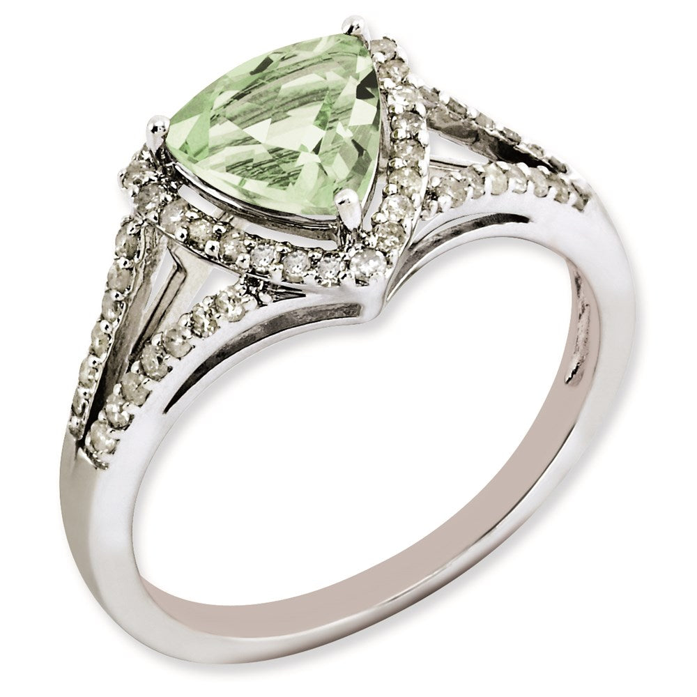Sterling Silver Rhodium-plated Diamond & Green Quartz Ring