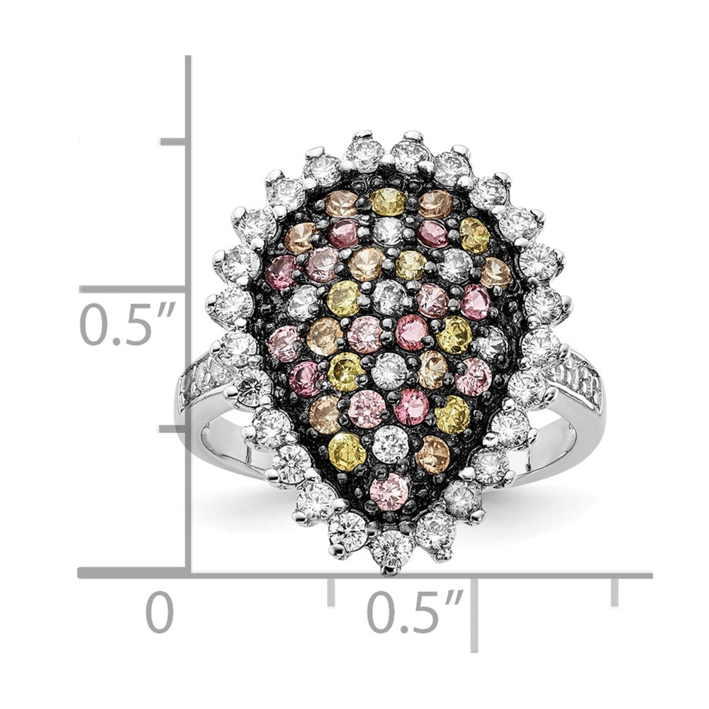 Sterling Silver Rhodium-plated & Black Rhodium-plated Multicolored CZ Ring