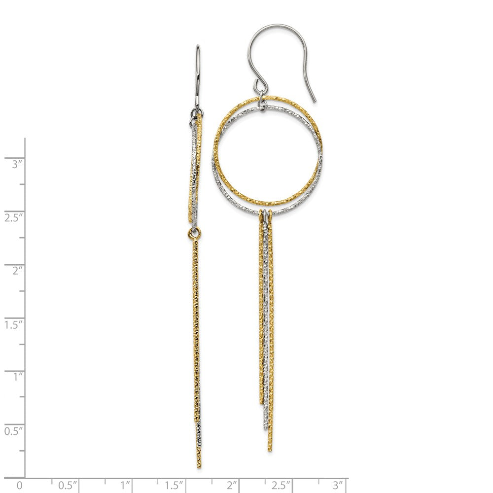 Stainless Steel Polished and Textured Yellow IP Shepherd Hook Earrings
