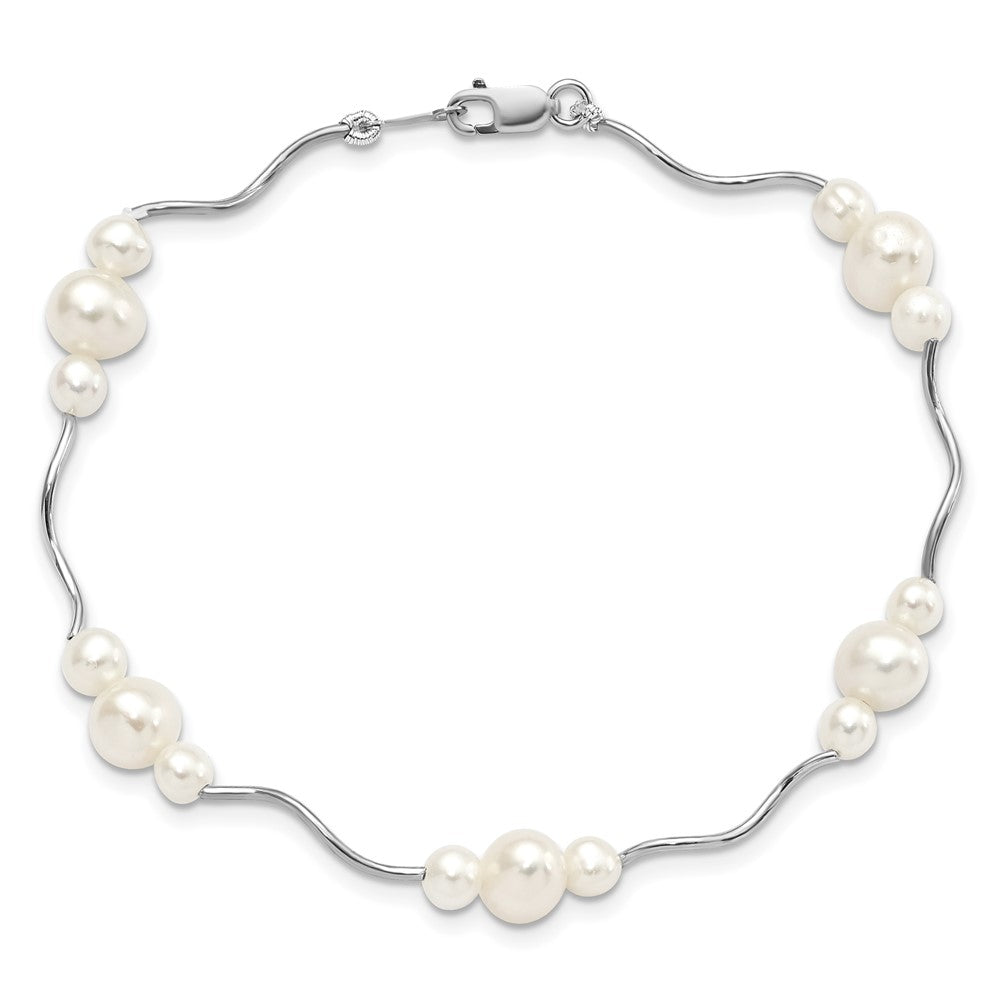 Sterling Silver Rhodium-plated 3-6mm White Near-Round Freshwater Cultured Pearl 7.25 inch Bracelet 7.25 inches