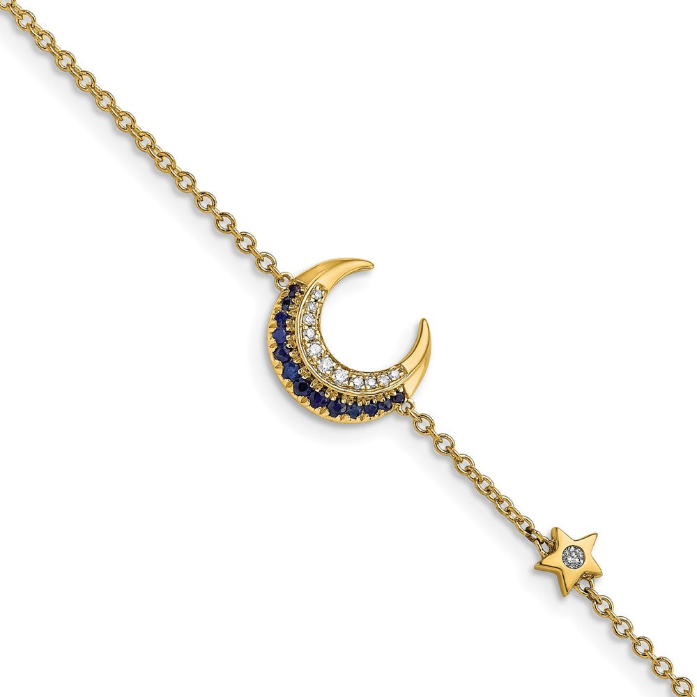 14k Diamond and Sapphire Moon and Star 7in Bracelet 7 inches
