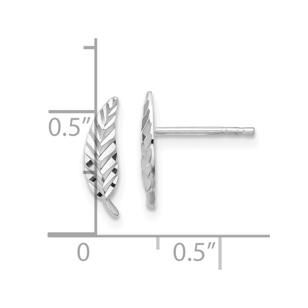 14K White Gold Polished and Diamond-cut Leaf Post Earrings