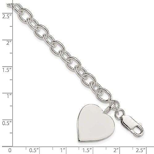 Sterling Silver Engraveable Heart Fancy Link Bracelet 7.25 inches