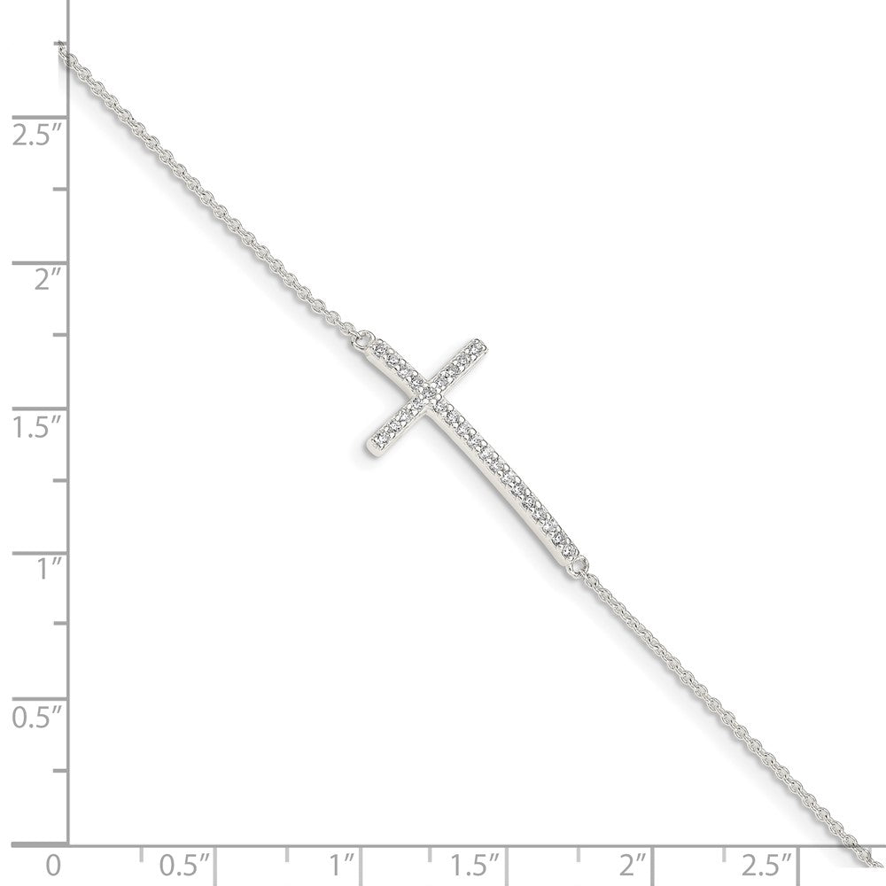 Sterling Silver CZ Cross Bracelet 7 inches