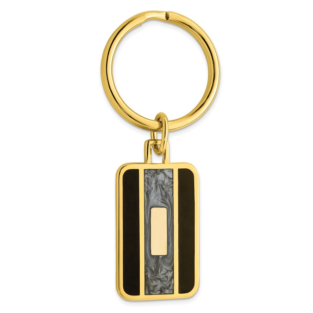 Gold-plated Kelly Waters Black and Grey Epoxy Key Ring with Engravable Area QGL8723