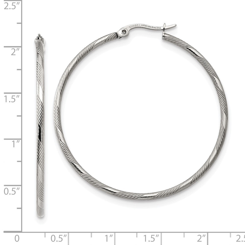 Stainless Steel Polished and Textured Hinged Hoop Earrings