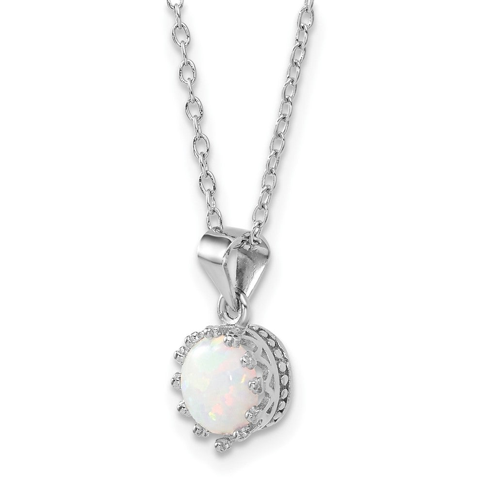 Sterling Silver Rhodium-plated Polished Created Opal Necklace 18 Inches