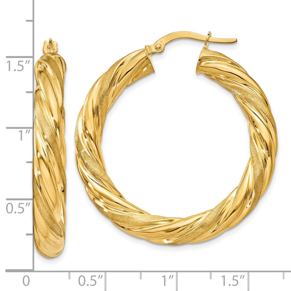10k 5mm Satin & Polished Twisted Hoop Earrings