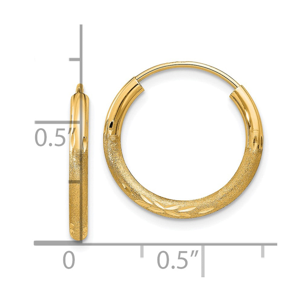 10k 2mm Satin Diamond-cut Endless Hoop Earrings