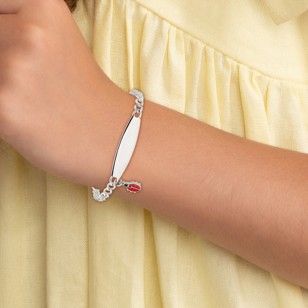 Sterling Silver Polished and Enameled Ladybug Children's ID Bracelet