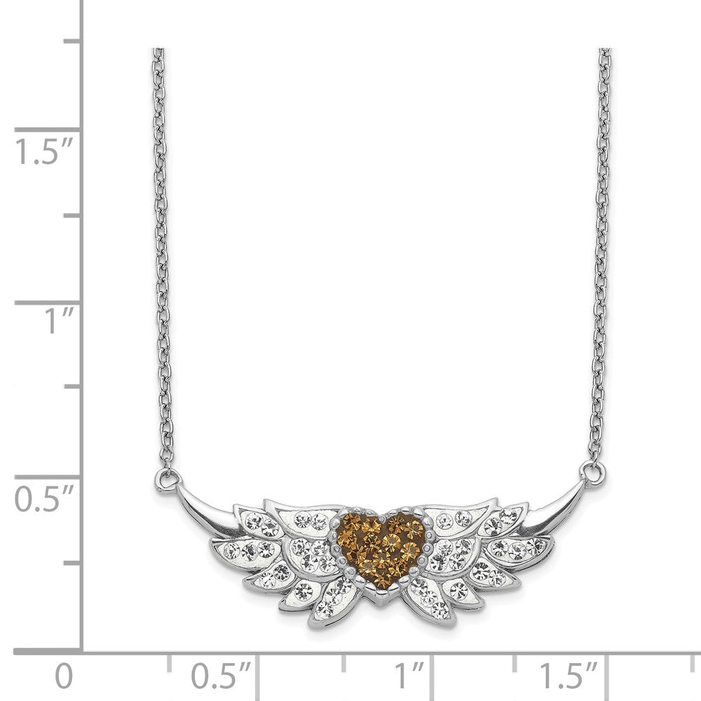Sterling Silver Enameled Crystal Heart w/Wings Necklace