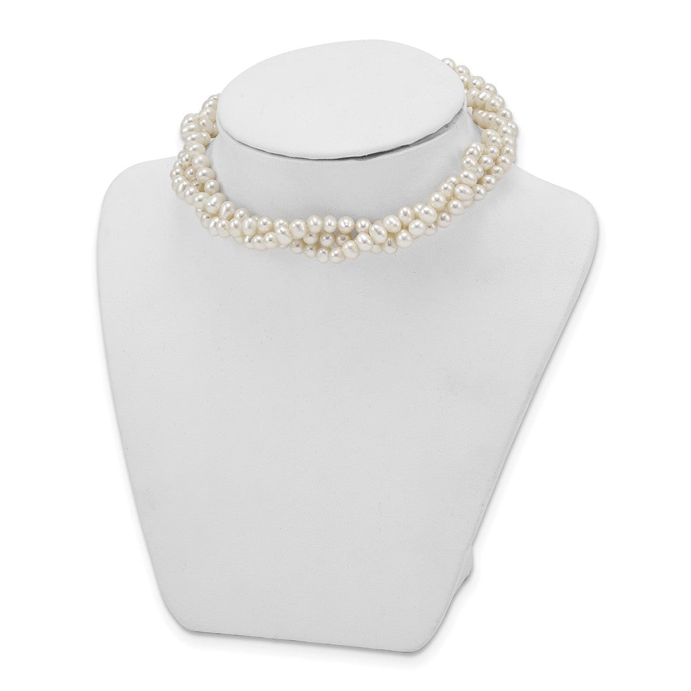 Sterling Silver Rhodium-plated 5-6mm White Semi-Round Freshwater Cultured Pearl 14 inch with 1.5 inch Choker 14 Inches